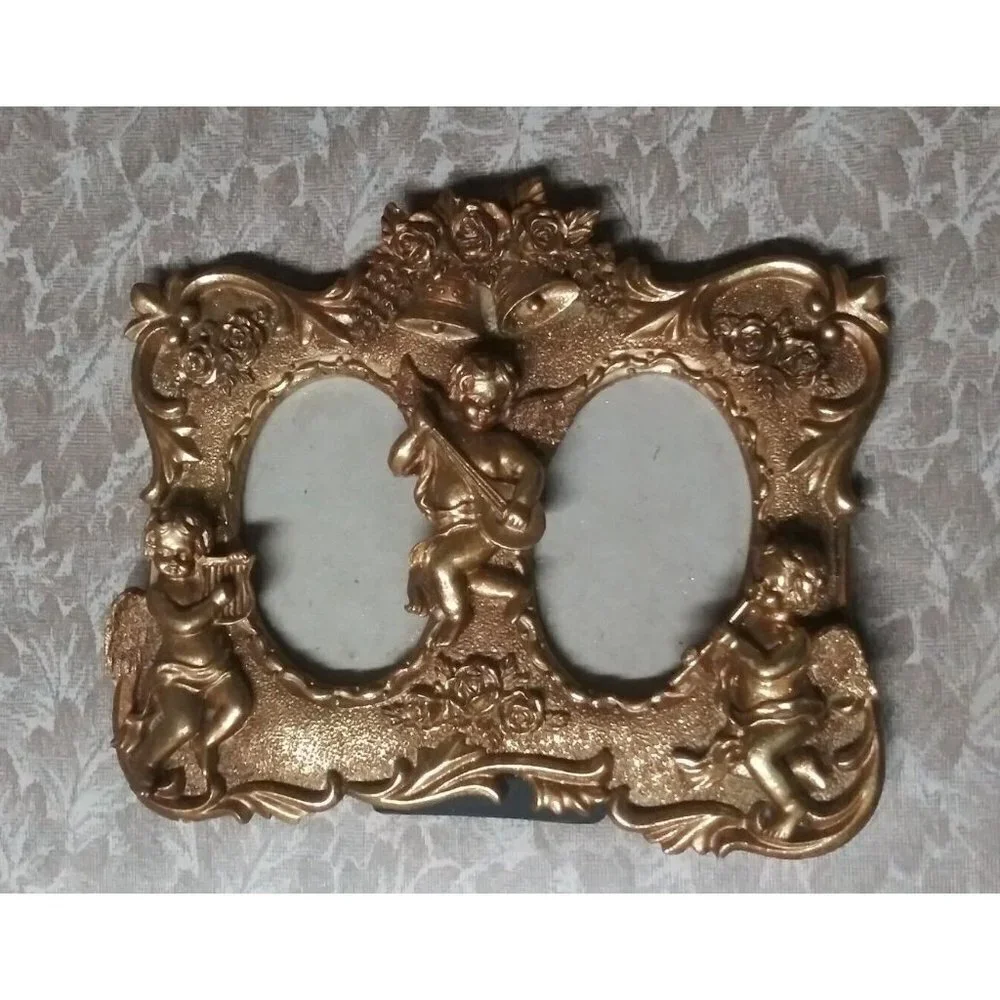 Gold gilt frame Ornate Cherubs Bells Roses Stunning 6.5